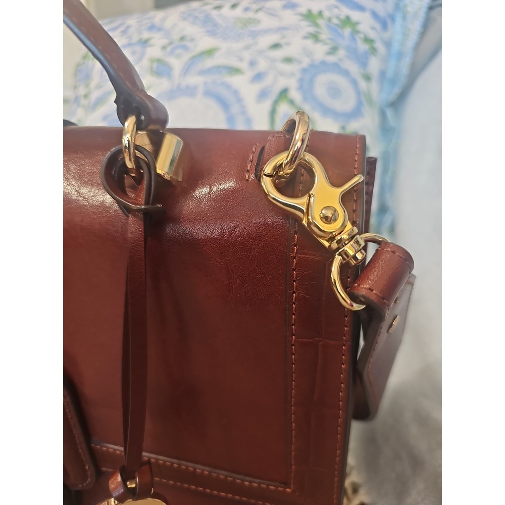 Brahmin Francine Satchel Handbag Purse Brown Leather Buckle Shoulder Strap - Picture 3 of 14